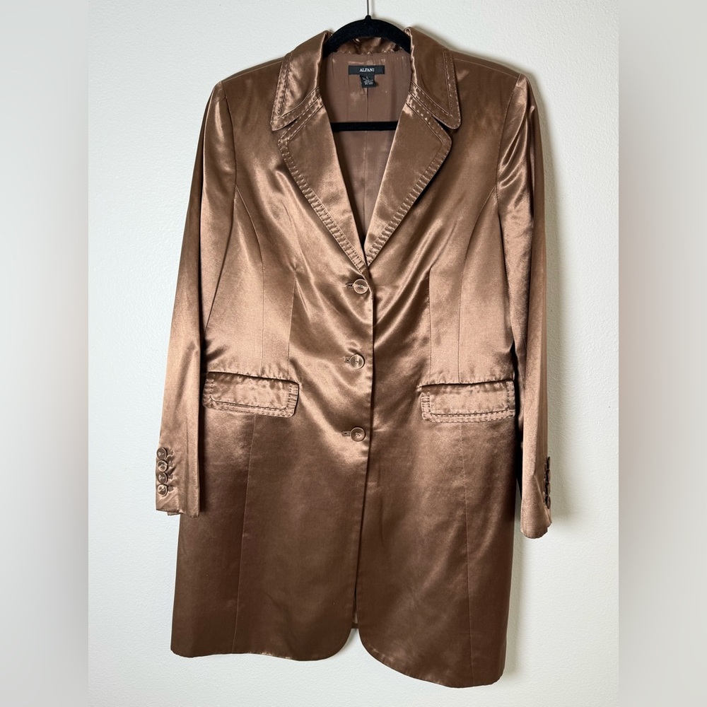 Alfani Bronze Satin Feel Women's Trench Blazer